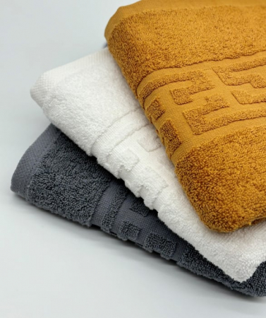 Set 3 Prosoape Bumbac 500 gr/mp, 50x90 cm, Dunga Greceasca, Alb/Gri/Galben Mustar C1188 [1]