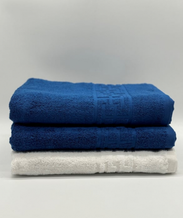 Set 3 Prosoape Bumbac 500 gr/mp, 70x130 cm, Dunga Greceasca, Alb/Albastru C1207 [1]