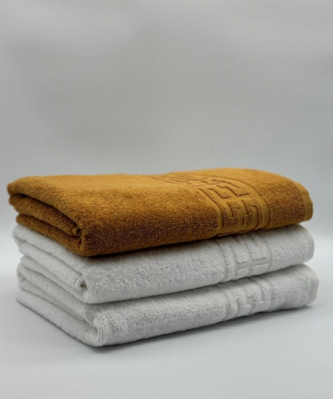 PROSOPE - Set 3 Prosoape Bumbac 500 gr/mp, 70x130 cm, Dunga Greceasca, Alb/Galben Mustar C1201