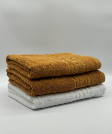 PROSOPE - Set 3 Prosoape Bumbac 500 gr/mp, 70x130 cm, Dunga Greceasca, Alb/Galben Mustar C1208