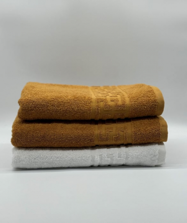 Set 3 Prosoape Bumbac 500 gr/mp, 70x130 cm, Dunga Greceasca, Alb/Galben Mustar C1208 [1]