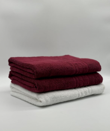 PROSOPE - Set 3 Prosoape Bumbac 500 gr/mp, 70x130 cm, Dunga Greceasca, Alb/Grena C1217