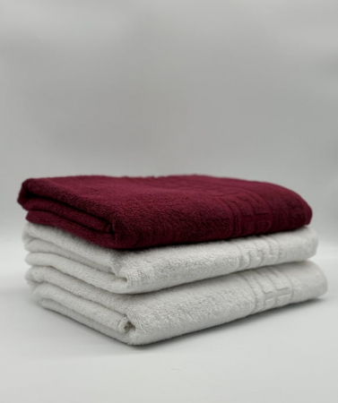 PROSOPE - Set 3 Prosoape Bumbac 500 gr/mp, 70x130 cm, Dunga Greceasca, Alb/Grena C1218