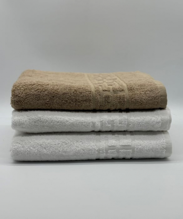 Set 3 Prosoape Bumbac 500 gr/mp, 70x130 cm, Dunga Greceasca, Alb/Maro C1215 [1]