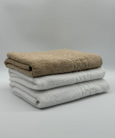 PROSOPE - Set 3 Prosoape Bumbac 500 gr/mp, 70x130 cm, Dunga Greceasca, Alb/Maro C1215