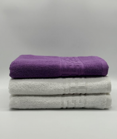 Set 3 Prosoape Bumbac 500 gr/mp, 70x130 cm, Dunga Greceasca, Alb/Mov C1202 [1]