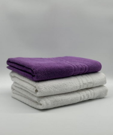 PROSOPE - Set 3 Prosoape Bumbac 500 gr/mp, 70x130 cm, Dunga Greceasca, Alb/Mov C1202