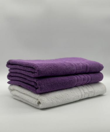 PROSOPE - Set 3 Prosoape Bumbac 500 gr/mp, 70x130 cm, Dunga Greceasca, Alb/Mov C1203