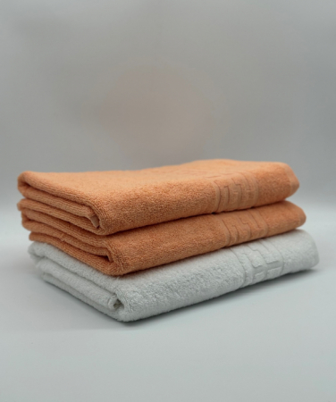 PROSOPE - Set 3 Prosoape Bumbac 500 gr/mp, 70x130 cm, Dunga Greceasca, Alb/Portocaliu C1211