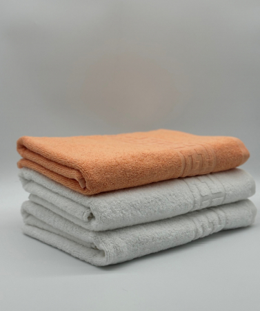 PROSOPE - Set 3 Prosoape Bumbac 500 gr/mp, 70x130 cm, Dunga Greceasca, Alb/Portocaliu C1212