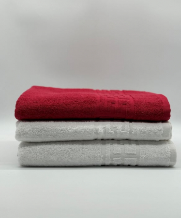 Set 3 Prosoape Bumbac 500 gr/mp, 70x130 cm, Dunga Greceasca, Alb/Rosu C1213 [1]