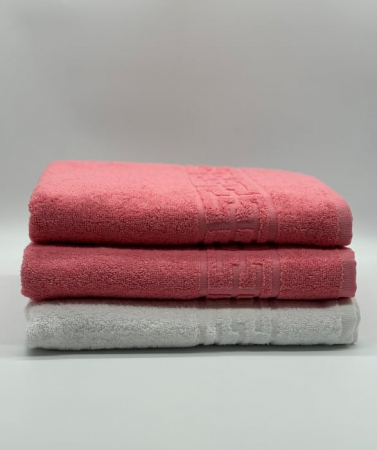 Set 3 Prosoape Bumbac 500 gr/mp, 70x130 cm, Dunga Greceasca, Alb/Roz C1209 [1]