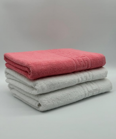 PROSOPE - Set 3 Prosoape Bumbac 500 gr/mp, 70x130 cm, Dunga Greceasca, Alb/Roz C1210