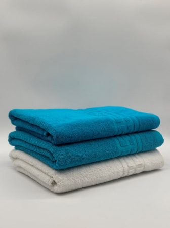 PROSOPE - Set 3 Prosoape Bumbac 500 gr/mp, 70x130 cm, Dunga Greceasca, Alb/Turcoaz C1219