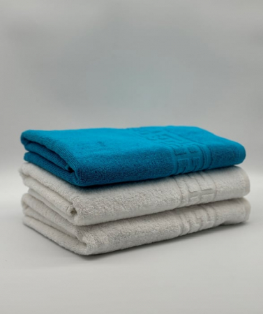 PROSOPE - Set 3 Prosoape Bumbac 500 gr/mp, 70x130 cm, Dunga Greceasca, Alb/Turcoaz C1220