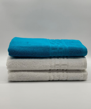 Set 3 Prosoape Bumbac 500 gr/mp, 70x130 cm, Dunga Greceasca, Alb/Turcoaz C1220 [1]