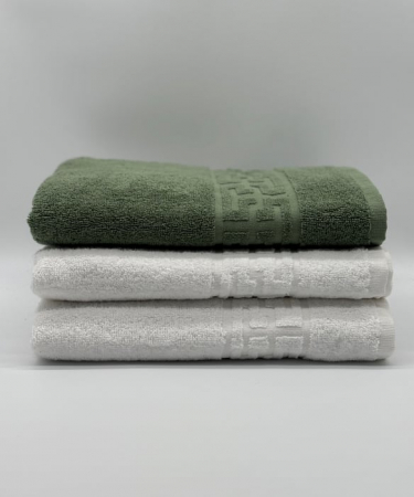 Set 3 Prosoape Bumbac 500 gr/mp, 70x130 cm, Dunga Greceasca, Alb/Verde Kaki C1205 [1]
