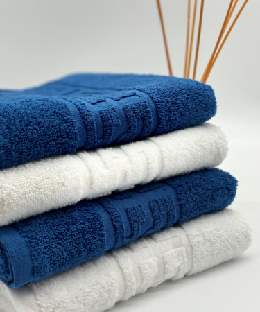 PROSOPE - Set 4 Prosoape Bumbac 500 gr/mp, 50x90 cm, Dunga Greceasca, Alb/Albastru C1164