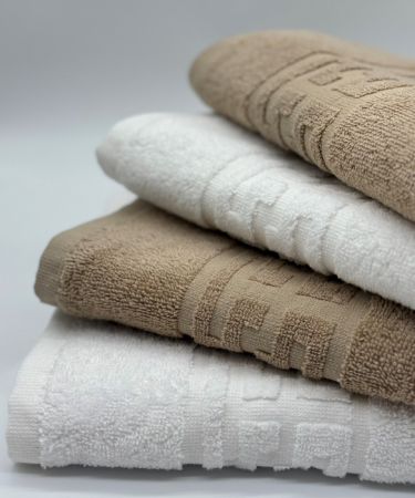 Set 4 Prosoape Bumbac 500 gr/mp, 50x90 cm, Dunga Greceasca, Alb/Bej C1153 [3]