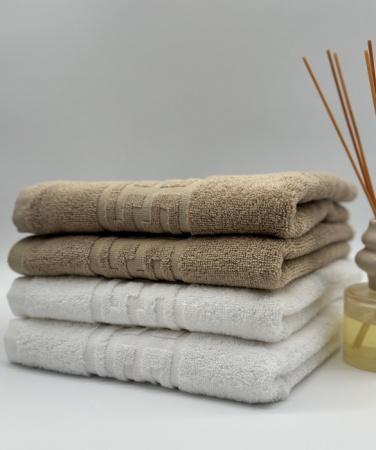 PROSOPE - Set 4 Prosoape Bumbac 500 gr/mp, 50x90 cm, Dunga Greceasca, Alb/Bej C1153