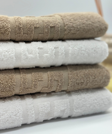 Set 4 Prosoape Bumbac 500 gr/mp, 50x90 cm, Dunga Greceasca, Alb/Bej C1153 [1]