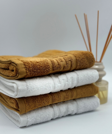 PROSOPE - Set 4 Prosoape Bumbac 500 gr/mp, 50x90 cm, Dunga Greceasca, Alb/Galben Mustar C1151