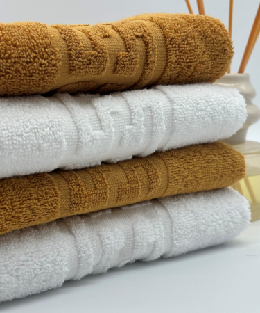 Set 4 Prosoape Bumbac 500 gr/mp, 50x90 cm, Dunga Greceasca, Alb/Galben Mustar C1151 [3]