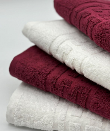 Set 4 Prosoape Bumbac 500 gr/mp, 50x90 cm, Dunga Greceasca, Alb/Grena C1161 [1]