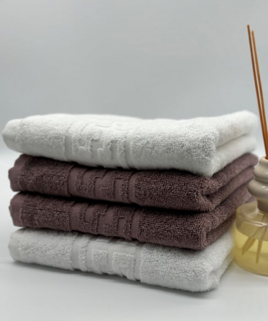 PROSOPE - Set 4 Prosoape Bumbac 500 gr/mp, 50x90 cm, Dunga Greceasca, Alb/Maro C1157