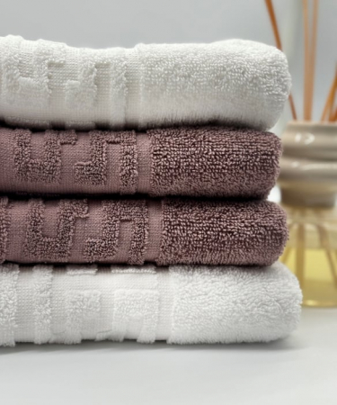 Set 4 Prosoape Bumbac 500 gr/mp, 50x90 cm, Dunga Greceasca, Alb/Maro C1157 [2]