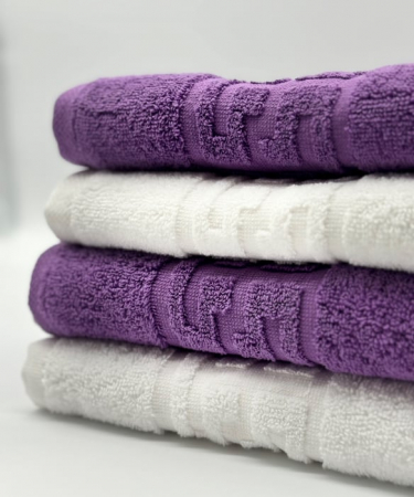 PROSOPE - Set 4 Prosoape Bumbac 500 gr/mp, 50x90 cm, Dunga Greceasca, Alb/Mov C1158