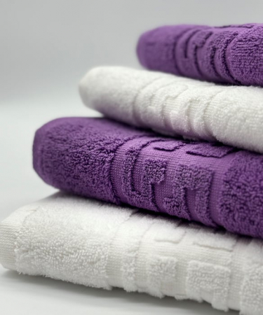 Set 4 Prosoape Bumbac 500 gr/mp, 50x90 cm, Dunga Greceasca, Alb/Mov C1158 [1]