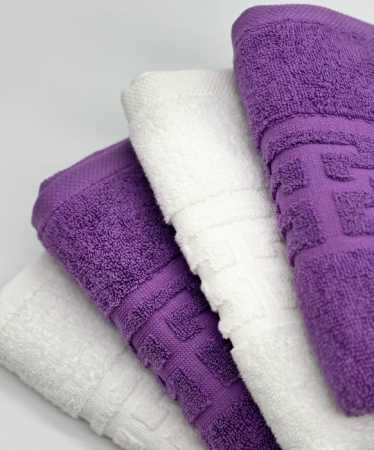 Set 4 Prosoape Bumbac 500 gr/mp, 50x90 cm, Dunga Greceasca, Alb/Mov C1158 [2]