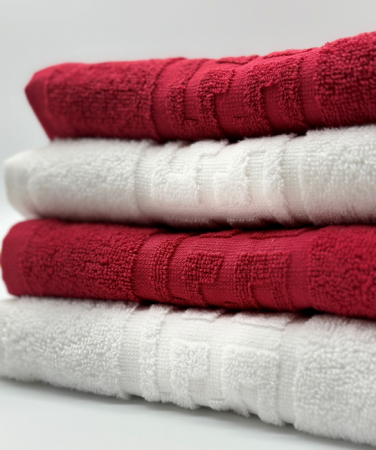 Set 4 Prosoape Bumbac 500 gr/mp, 50x90 cm, Dunga Greceasca, Alb/Rosu C1156 [2]