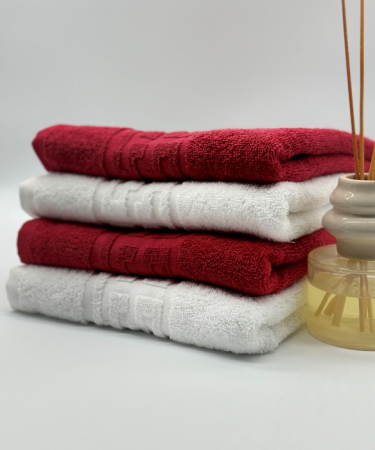 PROSOPE - Set 4 Prosoape Bumbac 500 gr/mp, 50x90 cm, Dunga Greceasca, Alb/Rosu C1156