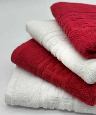 Set 4 Prosoape Bumbac 500 gr/mp, 50x90 cm, Dunga Greceasca, Alb/Rosu C1156 [1]