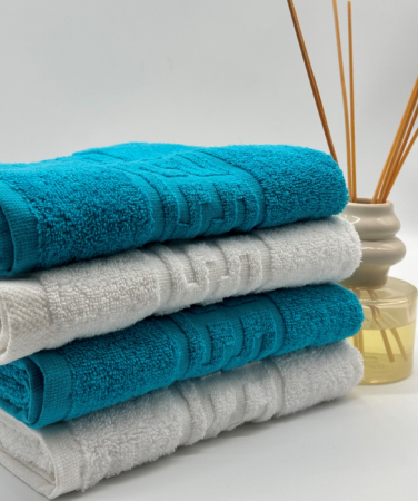 PROSOPE - Set 4 Prosoape Bumbac 500 gr/mp, 50x90 cm, Dunga Greceasca, Alb/Turcoaz C1162