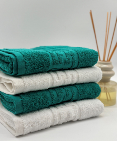 PROSOPE - Set 4 Prosoape Bumbac 500 gr/mp, 50x90 cm, Dunga Greceasca, Alb/Verde C1163