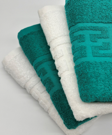 Set 4 Prosoape Bumbac 500 gr/mp, 50x90 cm, Dunga Greceasca, Alb/Verde C1163 [2]