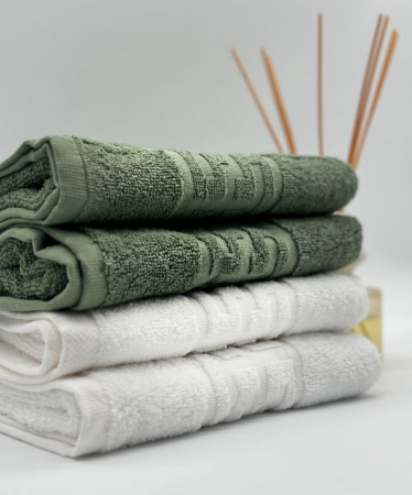 PROSOPE - Set 4 Prosoape Bumbac 500 gr/mp, 50x90 cm, Dunga Greceasca, Alb/Verde Kaki C1159