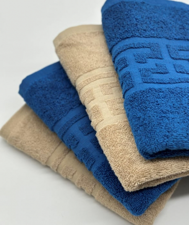 Set 4 Prosoape Bumbac 500 gr/mp, 50x90 cm, Dunga Greceasca, Albastru/Bej C1168 [2]