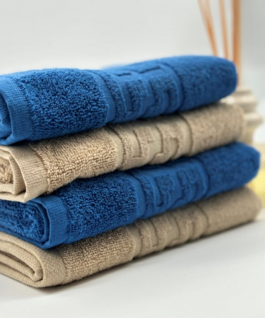 Set 4 Prosoape Bumbac 500 gr/mp, 50x90 cm, Dunga Greceasca, Albastru/Bej C1168 [1]