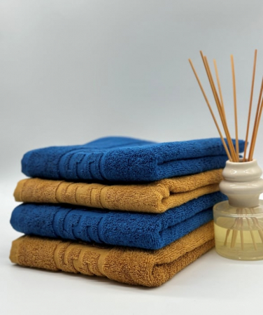 PROSOPE - Set 4 Prosoape Bumbac 500 gr/mp, 50x90 cm, Dunga Greceasca, Albastru/Galben Mustar C1172