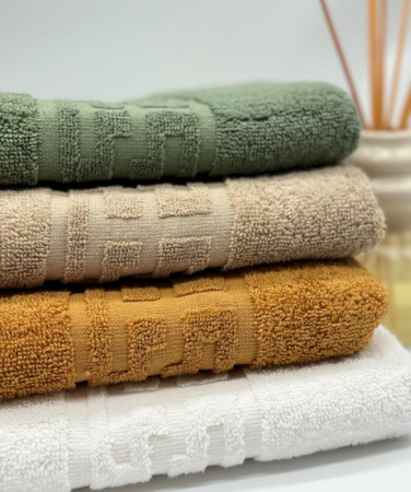 Set 4 Prosoape Bumbac 500 gr/mp, 50x90 cm, Dunga Greceasca, Bej/Verde Kaki/Alb/Galben Mustar C1186 [2]