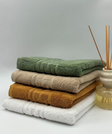 PROSOPE - Set 4 Prosoape Bumbac 500 gr/mp, 50x90 cm, Dunga Greceasca, Bej/Verde Kaki/Alb/Galben Mustar C1186