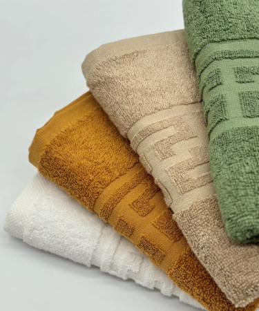 Set 4 Prosoape Bumbac 500 gr/mp, 50x90 cm, Dunga Greceasca, Bej/Verde Kaki/Alb/Galben Mustar C1186 [1]