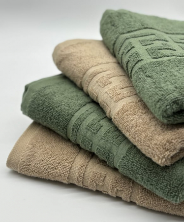 Set 4 Prosoape Bumbac 500 gr/mp, 50x90 cm, Dunga Greceasca, Bej/Verde Kaki C1120 [3]