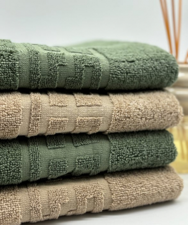 Set 4 Prosoape Bumbac 500 gr/mp, 50x90 cm, Dunga Greceasca, Bej/Verde Kaki C1120 [2]