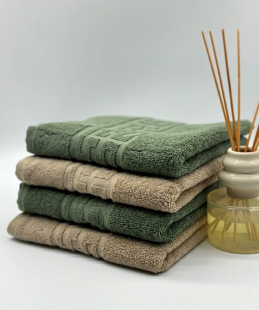 Produse - Set 4 Prosoape Bumbac 500 gr/mp, 50x90 cm, Dunga Greceasca, Bej/Verde Kaki C1120
