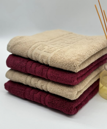 PROSOPE - Set 4 Prosoape Bumbac 500 gr/mp, 50x90 cm, Dunga Greceasca, Grena/Bej C1179